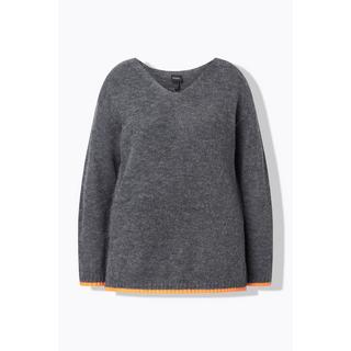 Ulla Popken Maglione Bordi Colorati Scollo a V Maniche Lunghe  