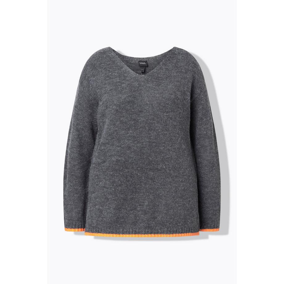 Ulla Popken Pull Bords Colorés Col V Manches Longues  