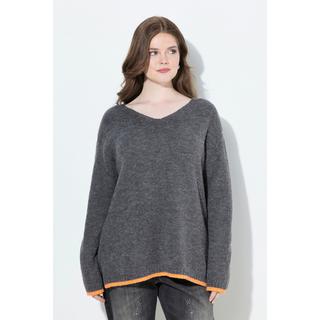 Ulla Popken Maglione Bordi Colorati Scollo a V Maniche Lunghe  