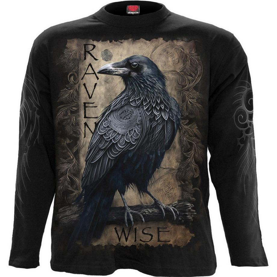 Raven Wise T-Shirt, Rückseitiger Aufdruck, Langärmlig