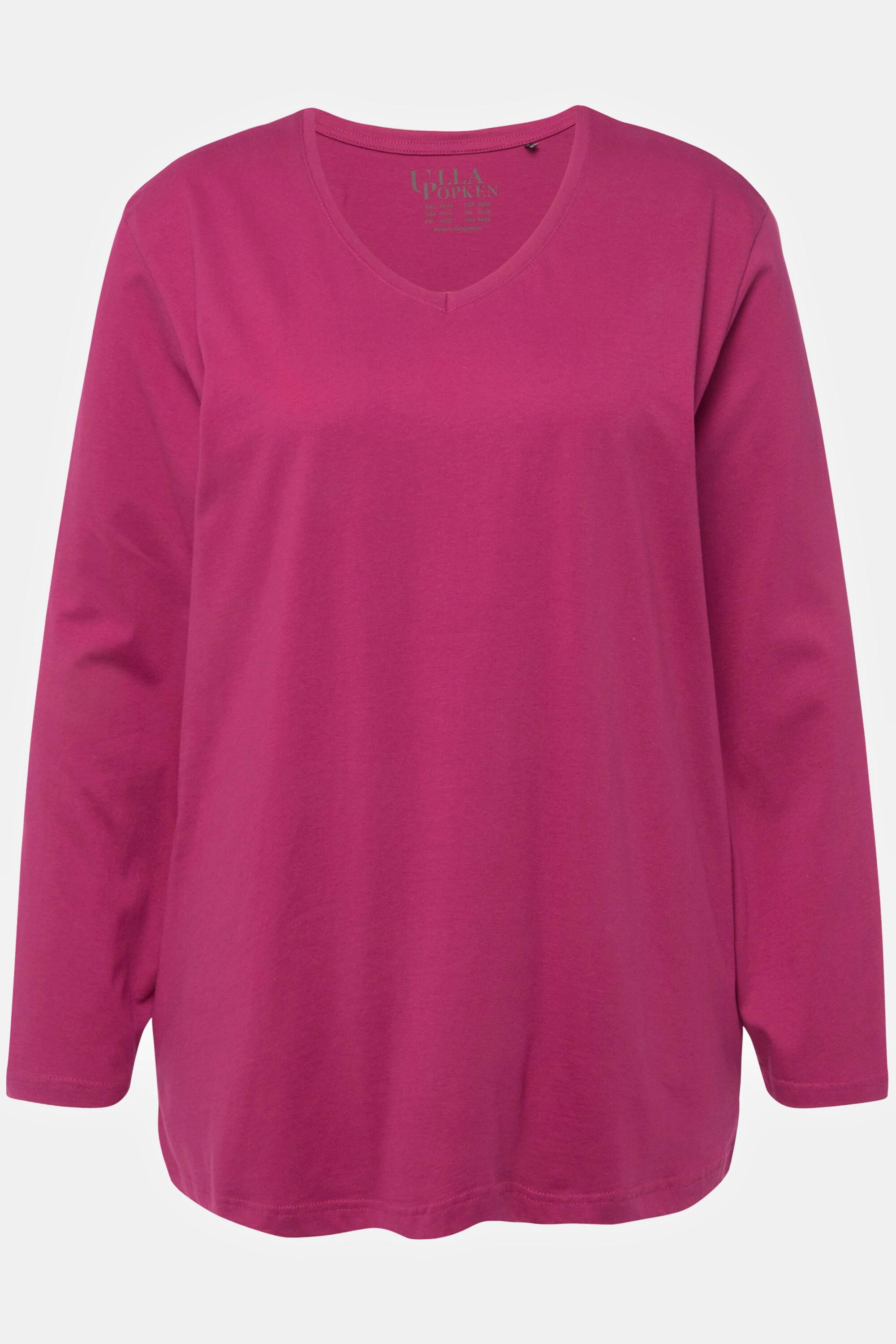 Ulla Popken  Shirt, V-Ausschnitt, Relaxed, Langarm 