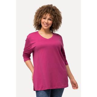 Ulla Popken  T-shirt coupe Relaxed Fit, col en V et manches longues 