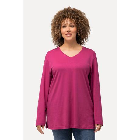 Ulla Popken  Shirt, V-Ausschnitt, Relaxed, Langarm 