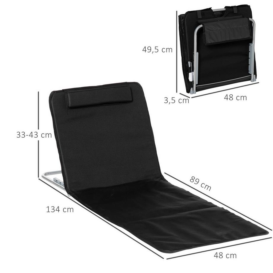 Northio Strandmatte, 2Er Set Faltbare Strandmatratze, 5-Stufige Höhenverstellbare Strandliege Mit Tragetasche, Stahl, Schwarz, 134 X 48 X 33-43 Cm  