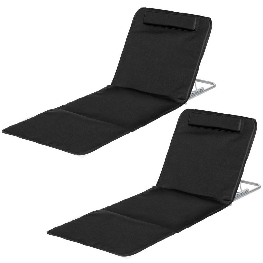 Strandmatte, 2Er Set Faltbare Strandmatratze, 5-Stufige Höhenverstellbare Strandliege Mit Tragetasche, Stahl, Schwarz, 134 X 48 X 33-43 Cm