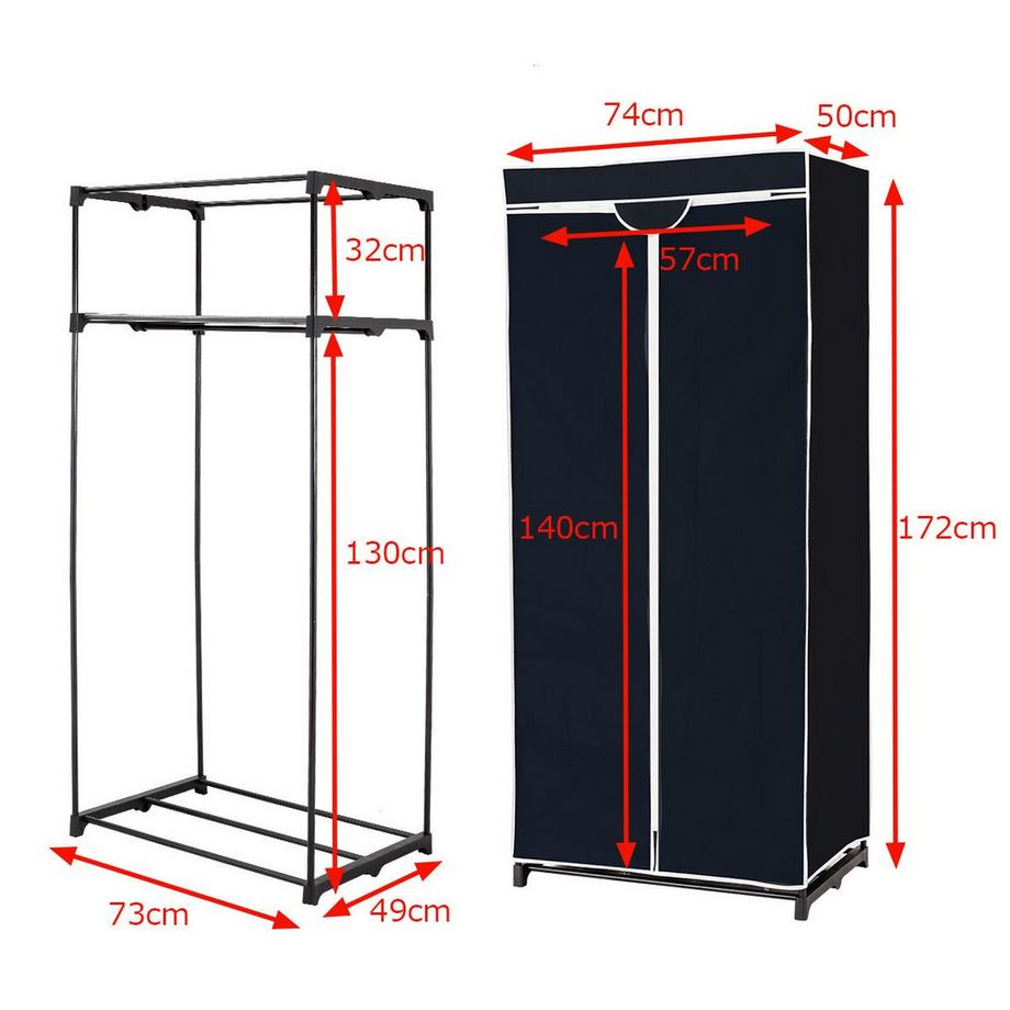 Northio Armadio in tessuto con scelta colore 75 x 50 x 170 cm con asta appendiabiti - nero  