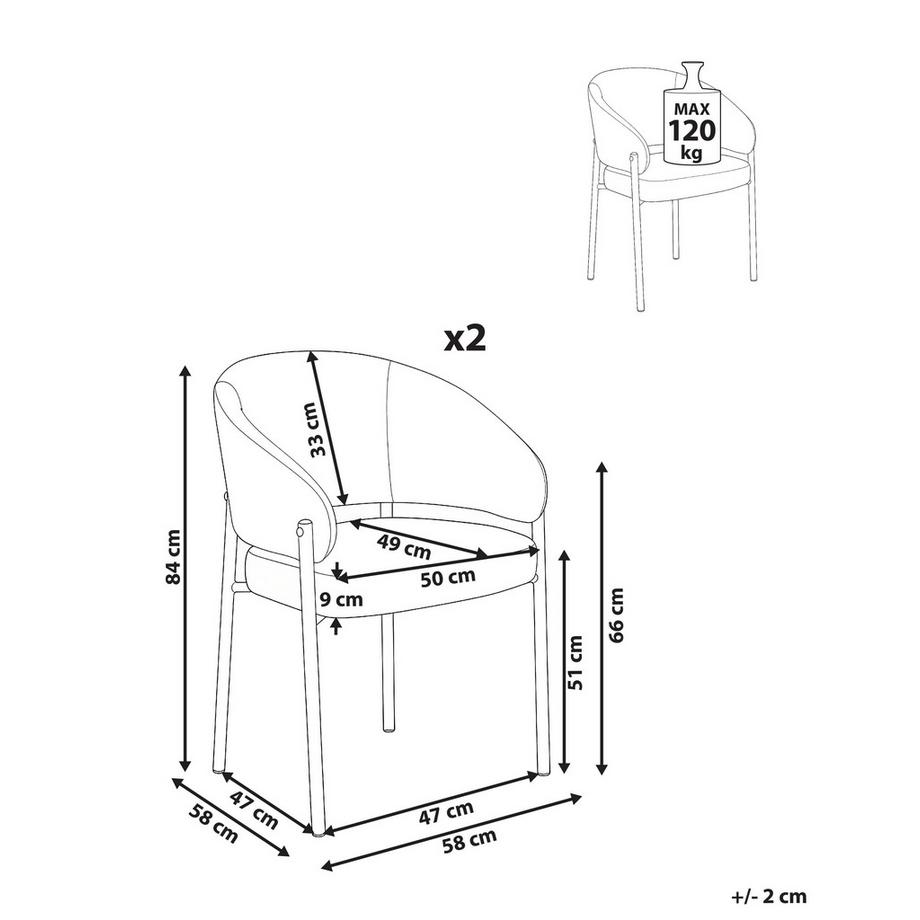 Beliani Set di 2 sedie da pranzo en Tessuto Minimalista ZANE  
