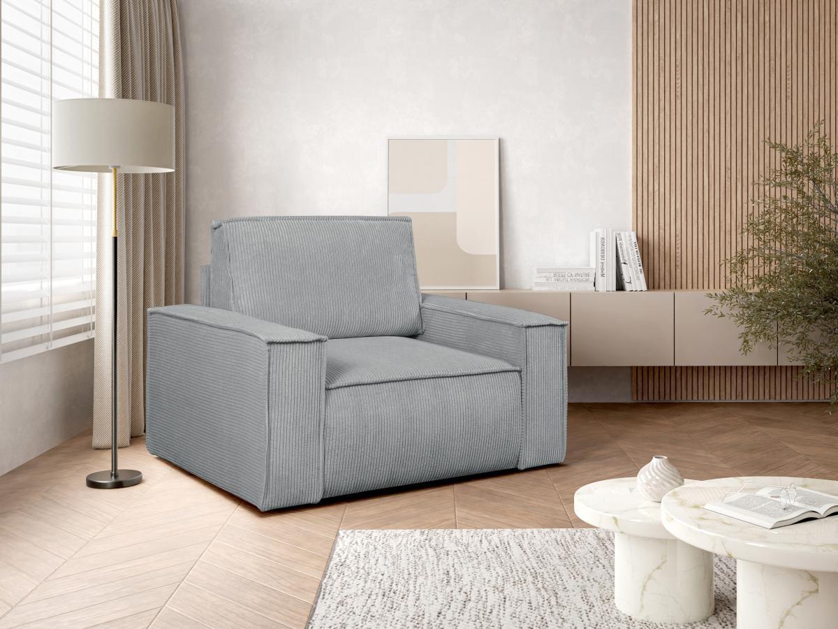 PASCAL MORABITO Fauteuil en velours côtelé gris clair AMELIA  