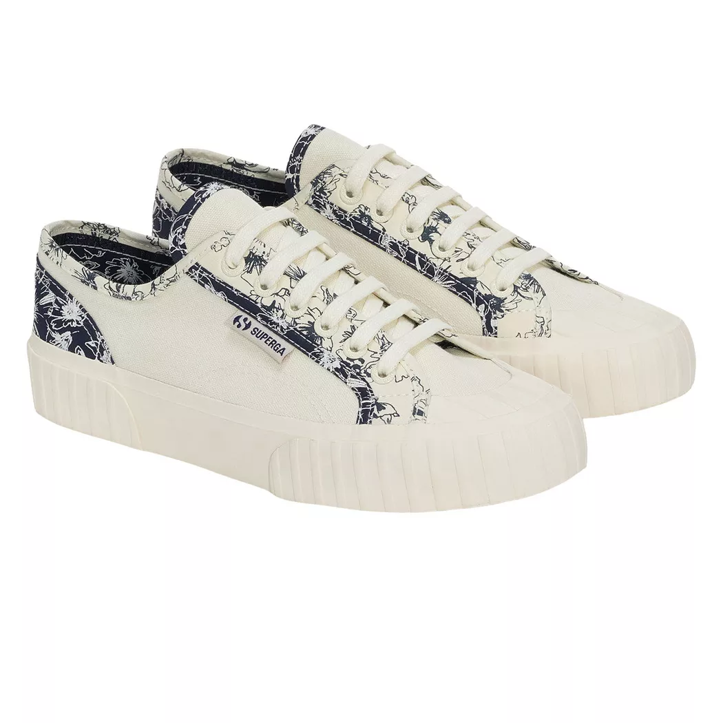 Superga - Sneaker 2630, Gestreifte gezeichnete Blumen, für Damen, Light Beige, Größe 34.5