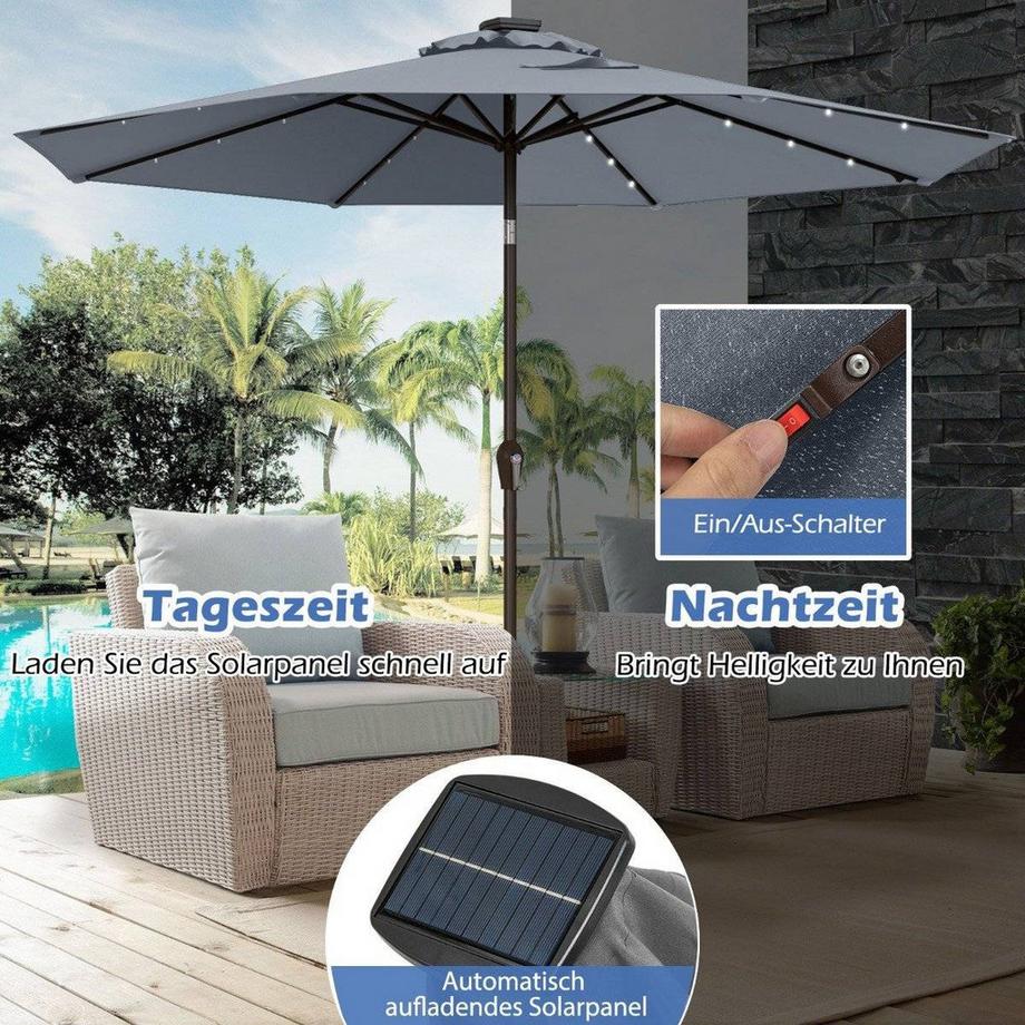 Northio Ombrello a sbalzo con illuminazione a LED ombrellone rotondo ombrello da giardino ad energia solare manovella  