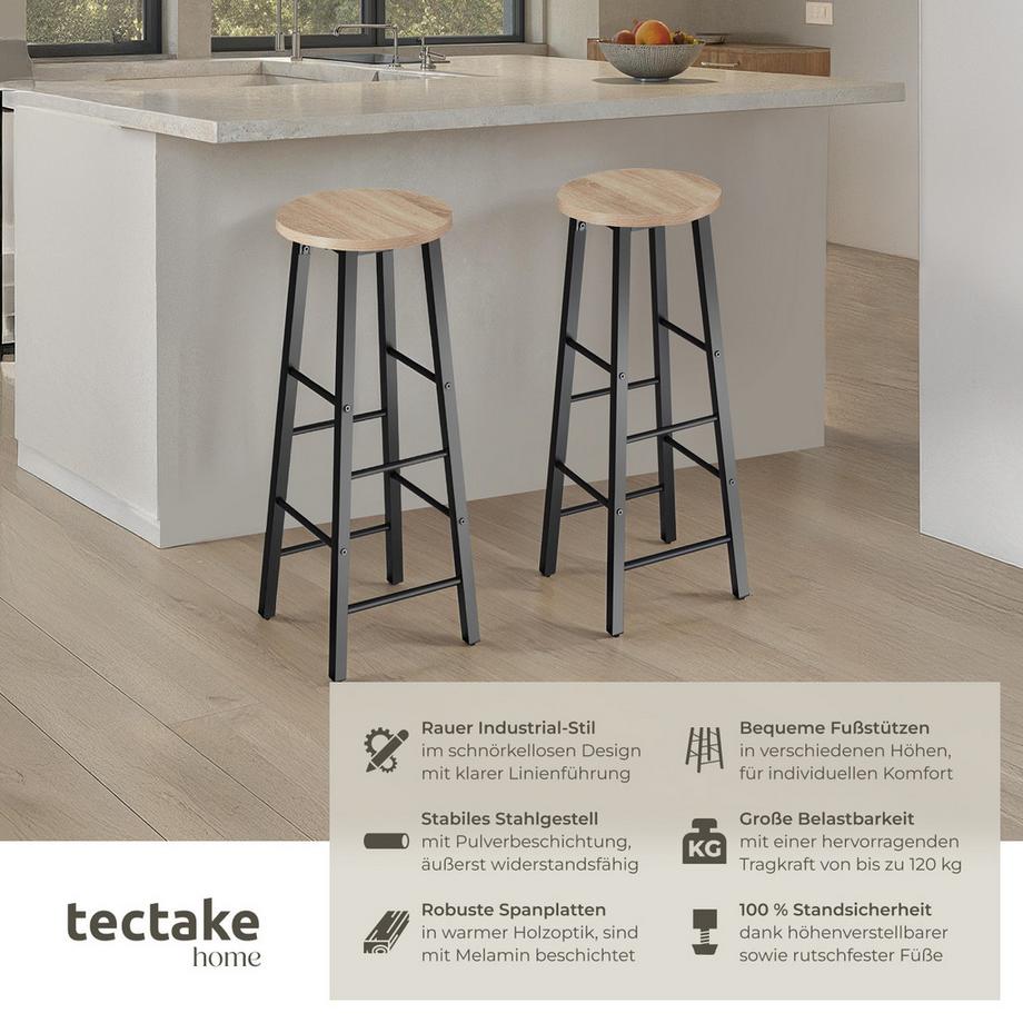 Tectake Lot de 2 tabourets de bar KEYNES style industriel  