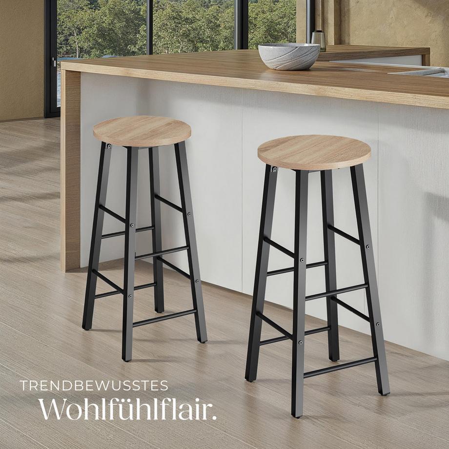 Tectake Set Barhocker Keynes Industrial Style Holz und Stahl 2er Set  