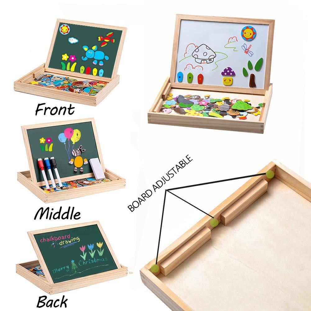 Activity-board  Puzzles magnétiques en bois, tableau de dessin magnétique double face avec 3 marqueurs de couleur pour enfants 