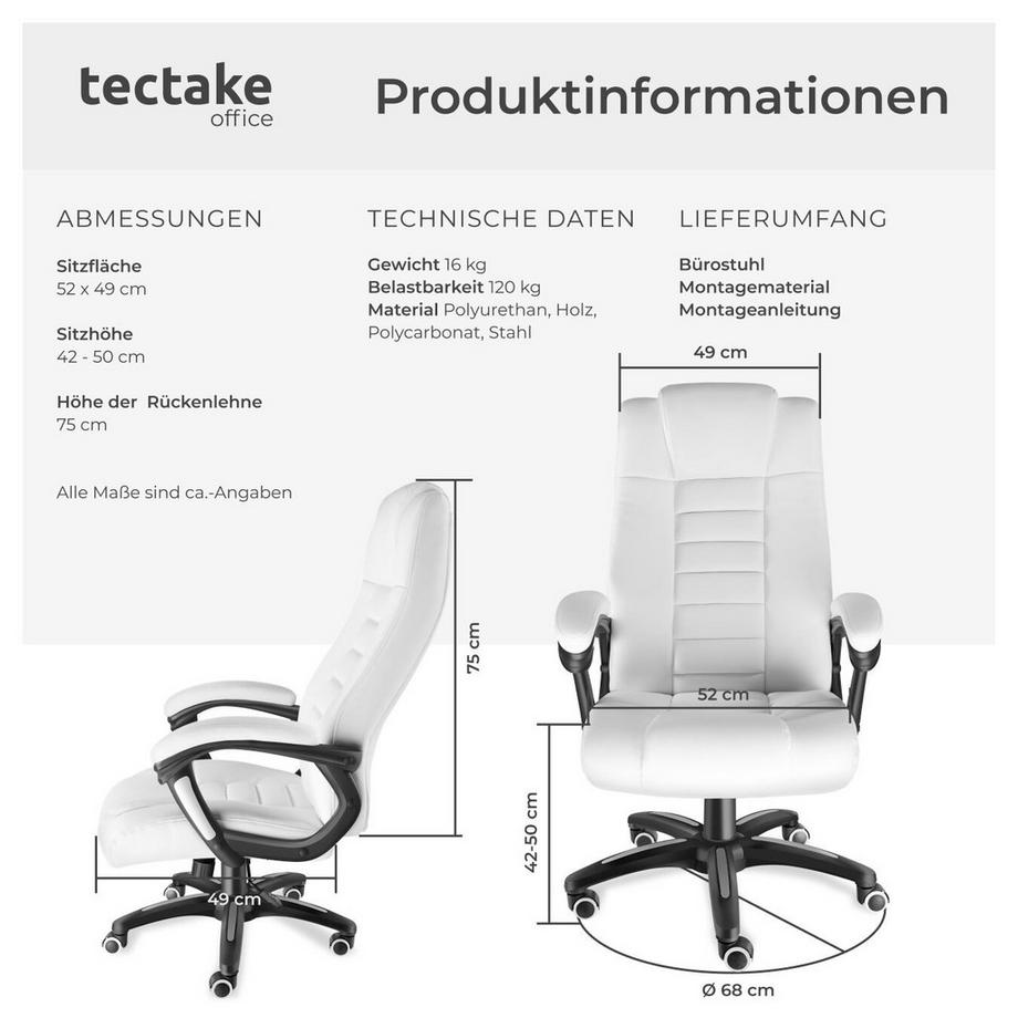 Tectake Bürostuhl MAFZ 360° drehbar und stufenlos höhenverstellbar mit gepolsterten Armlehnen  