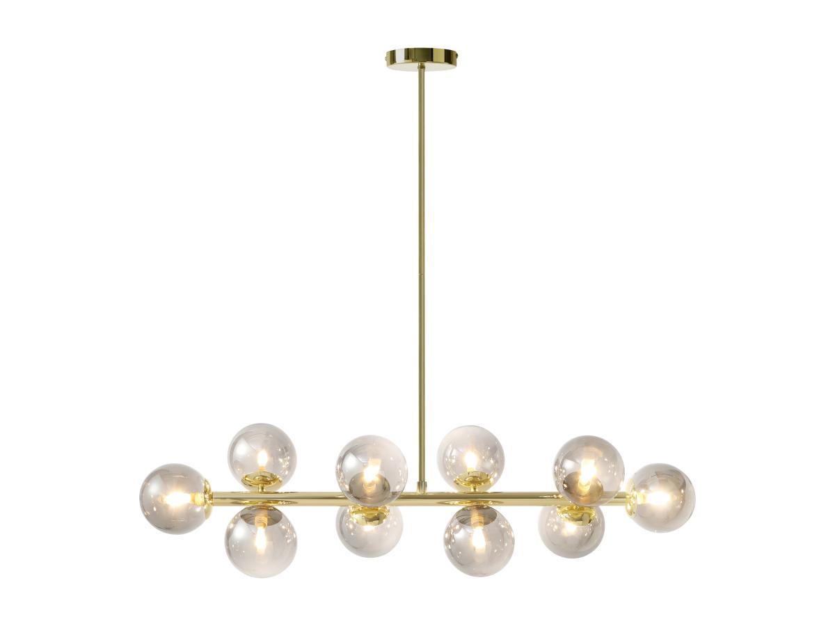 Vente-unique Lustre en métal et verre fumé brillant - 10 globes - L. 94 x P. 23 x H. 88 cm - Doré - SOFIA  