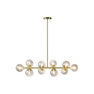 Vente-unique Lustre en métal et verre fumé brillant - 10 globes - L. 94 x P. 23 x H. 88 cm - Doré - SOFIA  