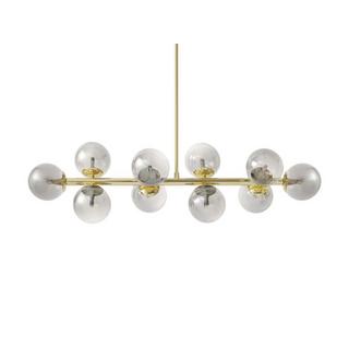 Vente-unique Lustre en métal et verre fumé brillant - 10 globes - L. 94 x P. 23 x H. 88 cm - Doré - SOFIA  