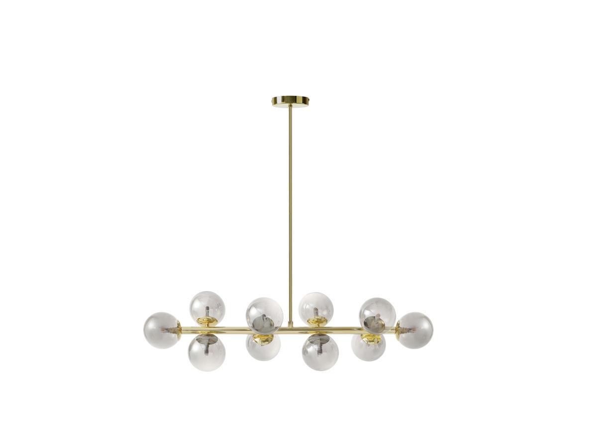 Vente-unique Lustre en métal et verre fumé brillant - 10 globes - L. 94 x P. 23 x H. 88 cm - Doré - SOFIA  