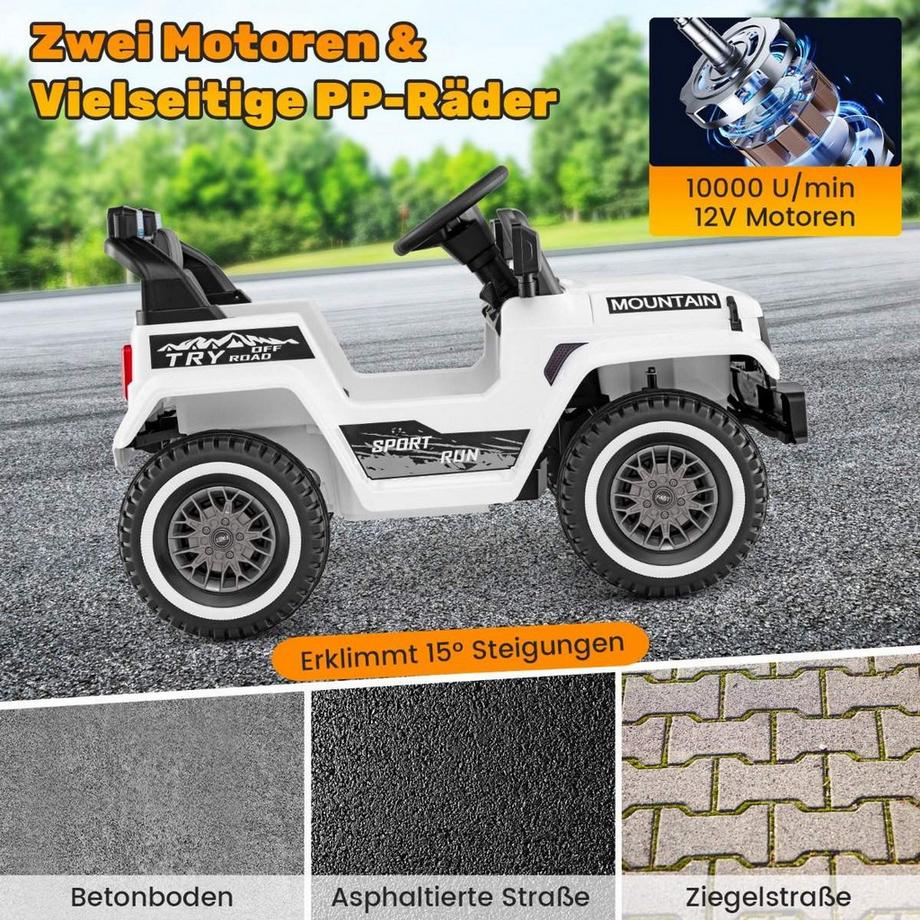 Northix  Jeep électrique pour enfants avec double moteur & Démarrage lent et amp; Voiture autoportée à suspension à 4 ressorts blanche 