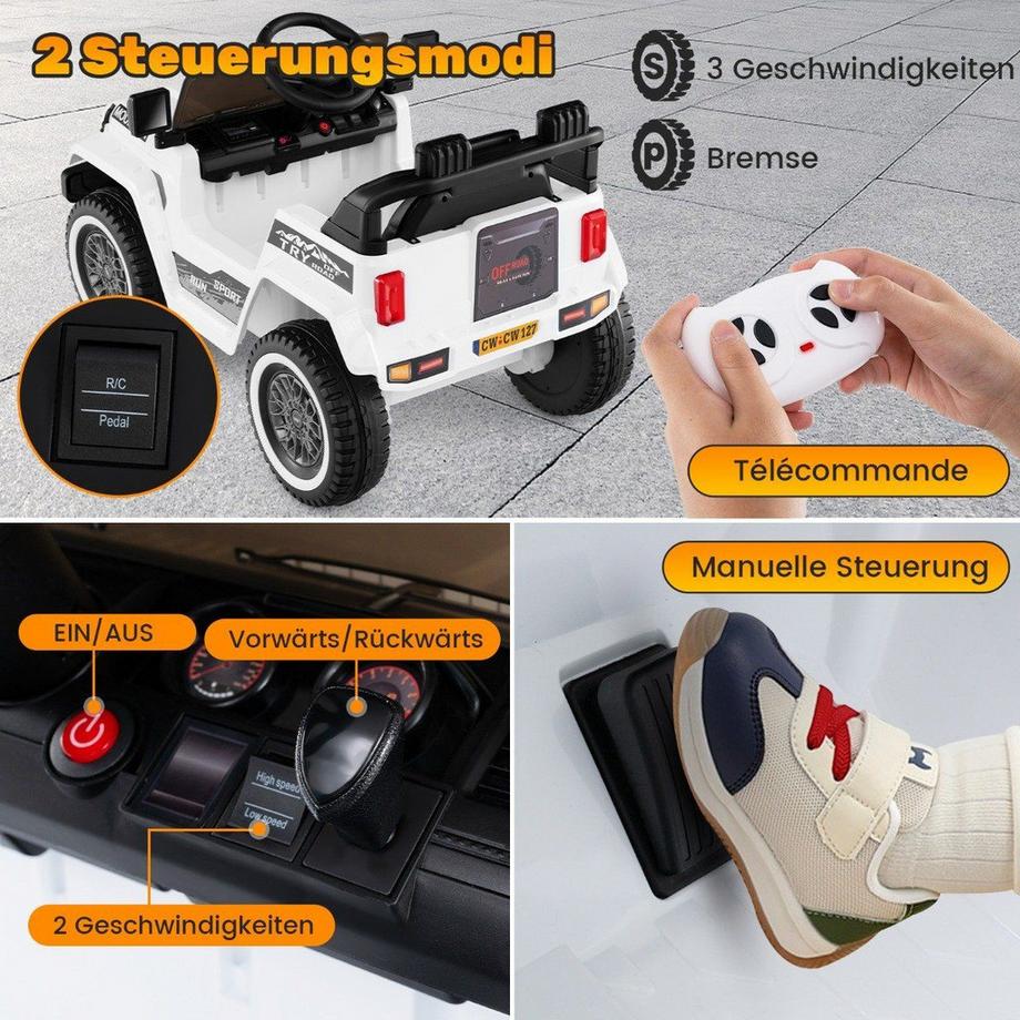Northix  Jeep électrique pour enfants avec double moteur & Démarrage lent et amp; Voiture autoportée à suspension à 4 ressorts blanche 