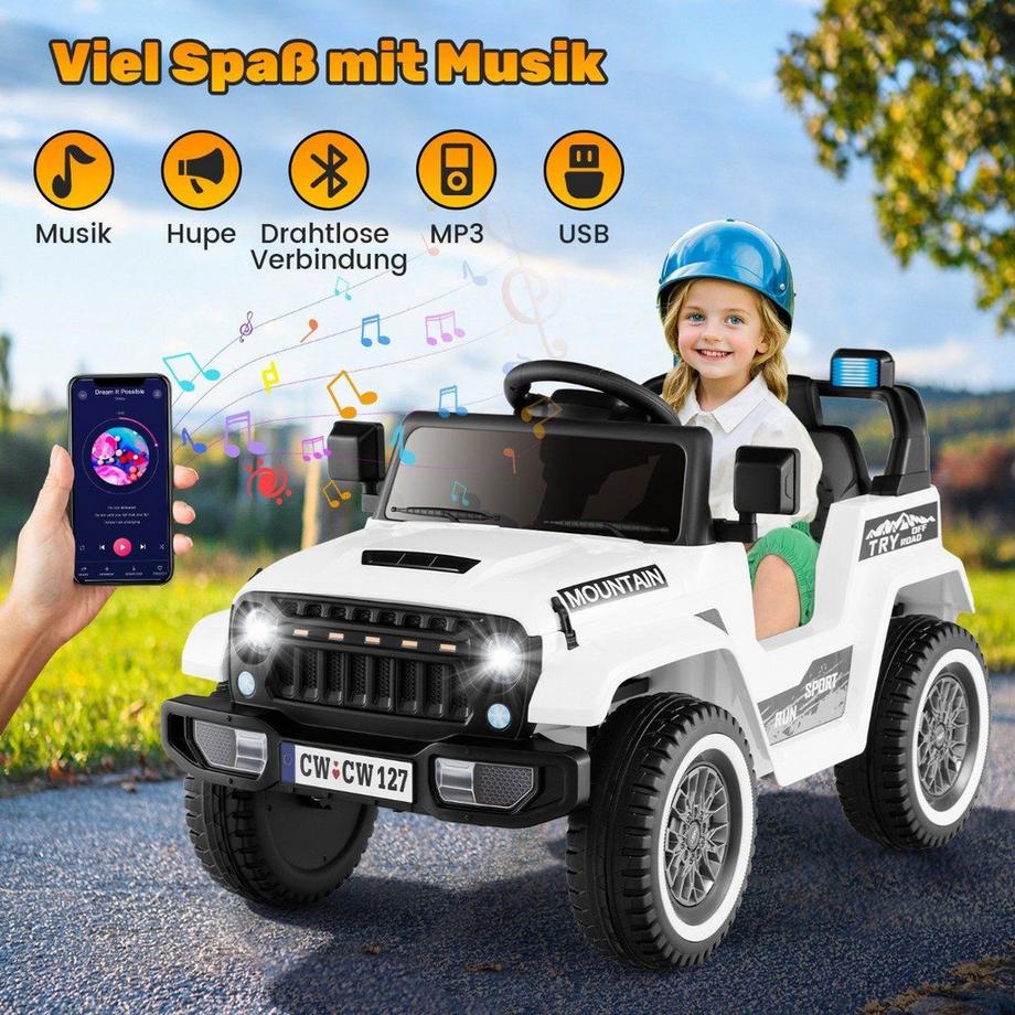 Northix  Jeep électrique pour enfants avec double moteur & Démarrage lent et amp; Voiture autoportée à suspension à 4 ressorts blanche 