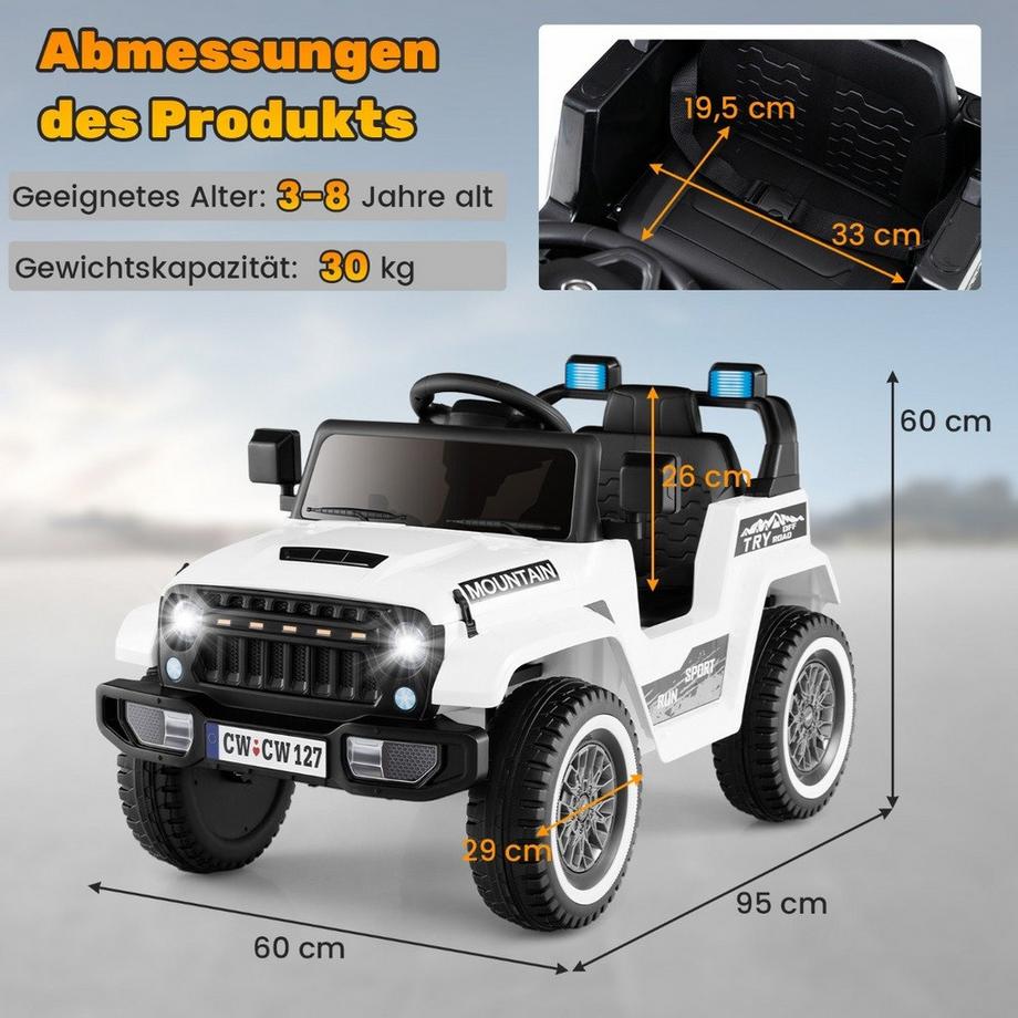 Northix  Jeep électrique pour enfants avec double moteur & Démarrage lent et amp; Voiture autoportée à suspension à 4 ressorts blanche 