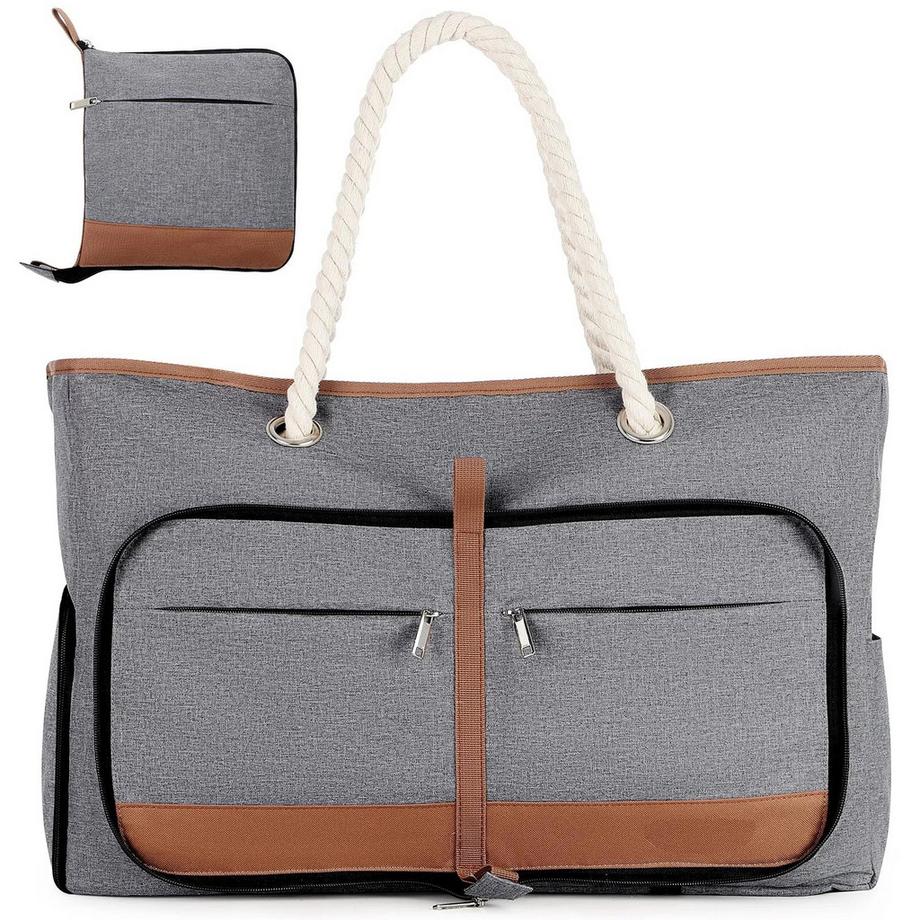 Große Strandtasche mit Reißverschluss, vielseitiger Shopper Badetasche Saunatasche Reisetasche Einkaufstasche