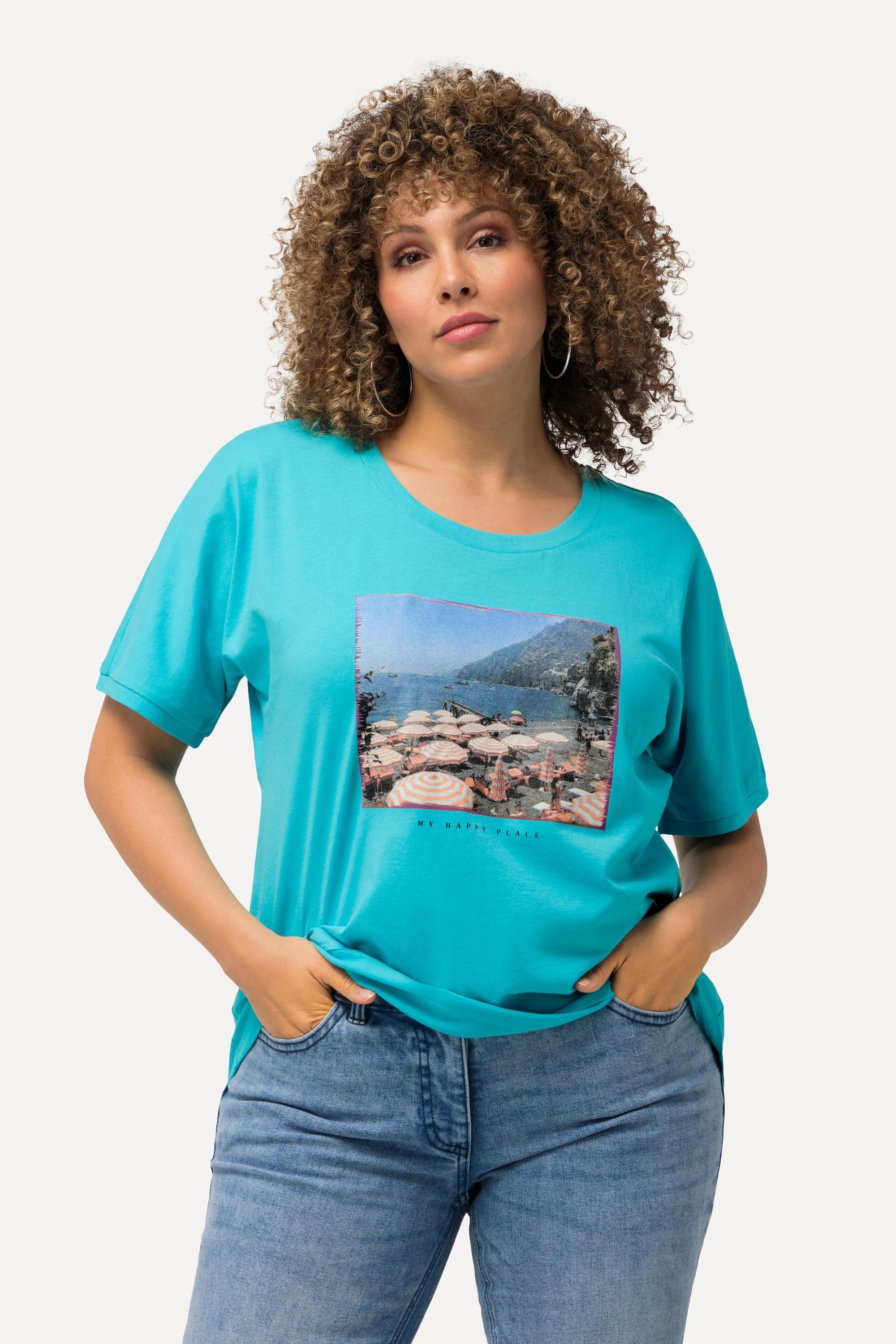 Ulla Popken  T-shirt dal taglio oversize con design fotografico, scollo a girocollo e mezze maniche 