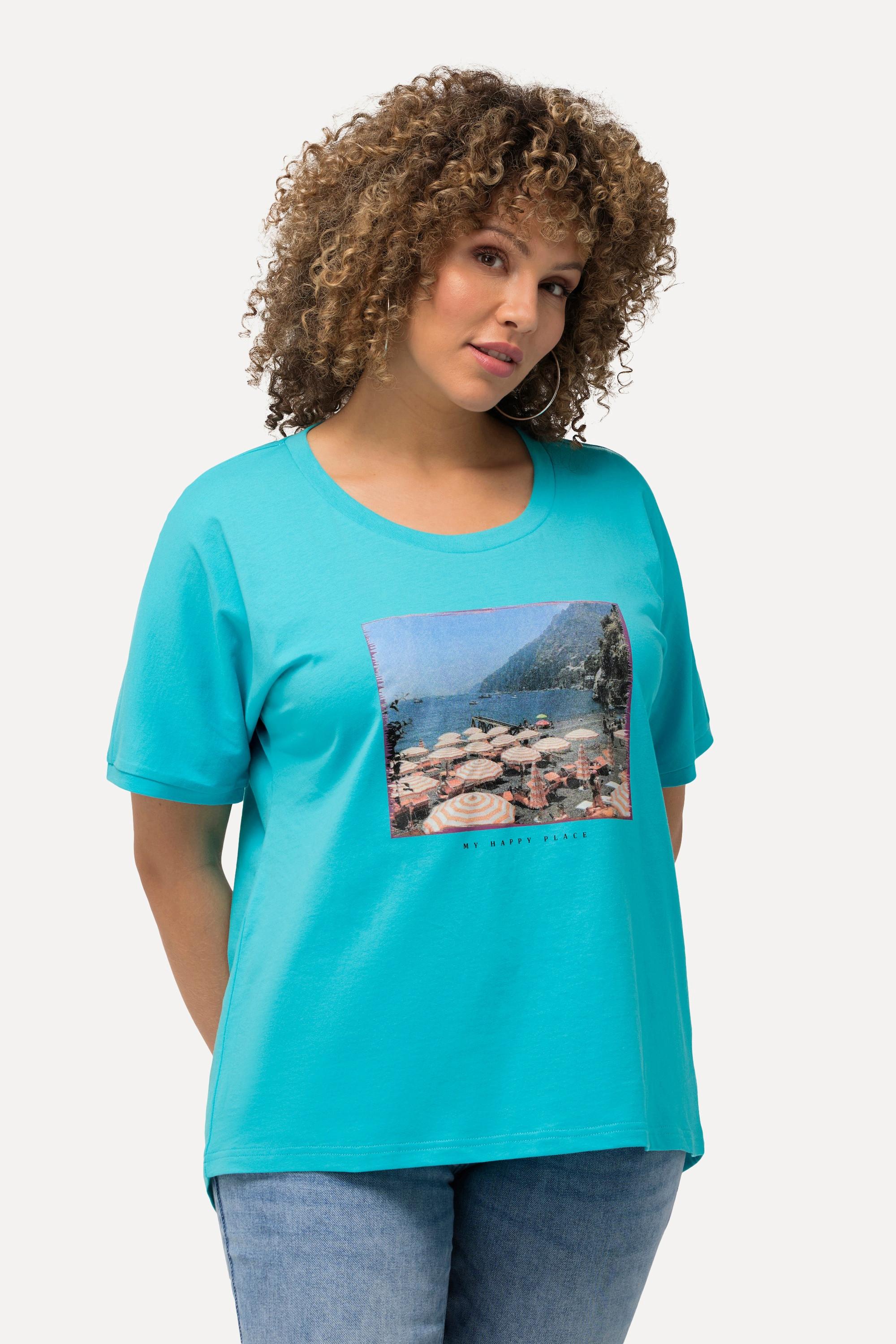 Ulla Popken  T-shirt dal taglio oversize con design fotografico, scollo a girocollo e mezze maniche 