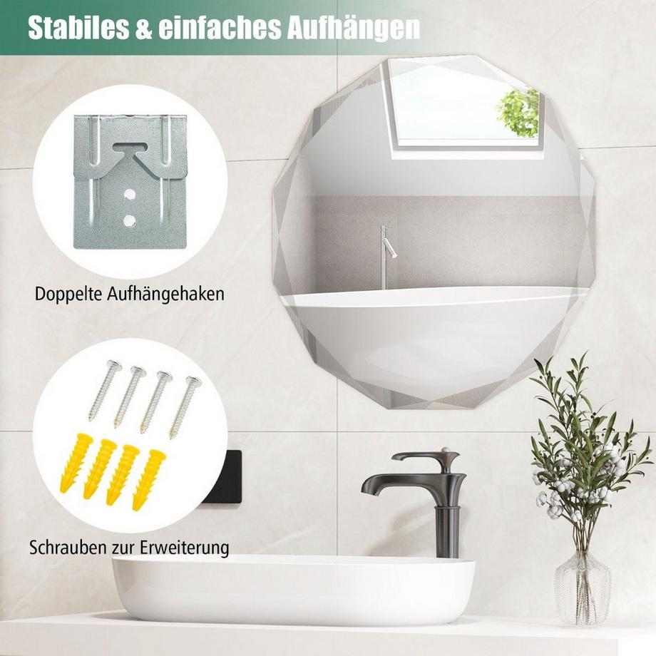 Northix Badspiegel Hängespiegel explosionsgeschützter Wandspiegel Badezimmerspiegel für Bad rund 76 x 76 x 5 cm  