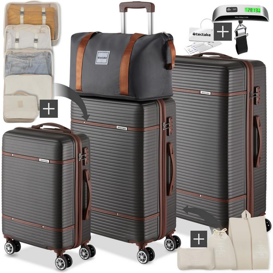 Tectake  Reisekofferset Madison 13-teilig, Hartschalen aus robustem ABS-Kunststoff TSA-Sicherheitszahlenschloss 