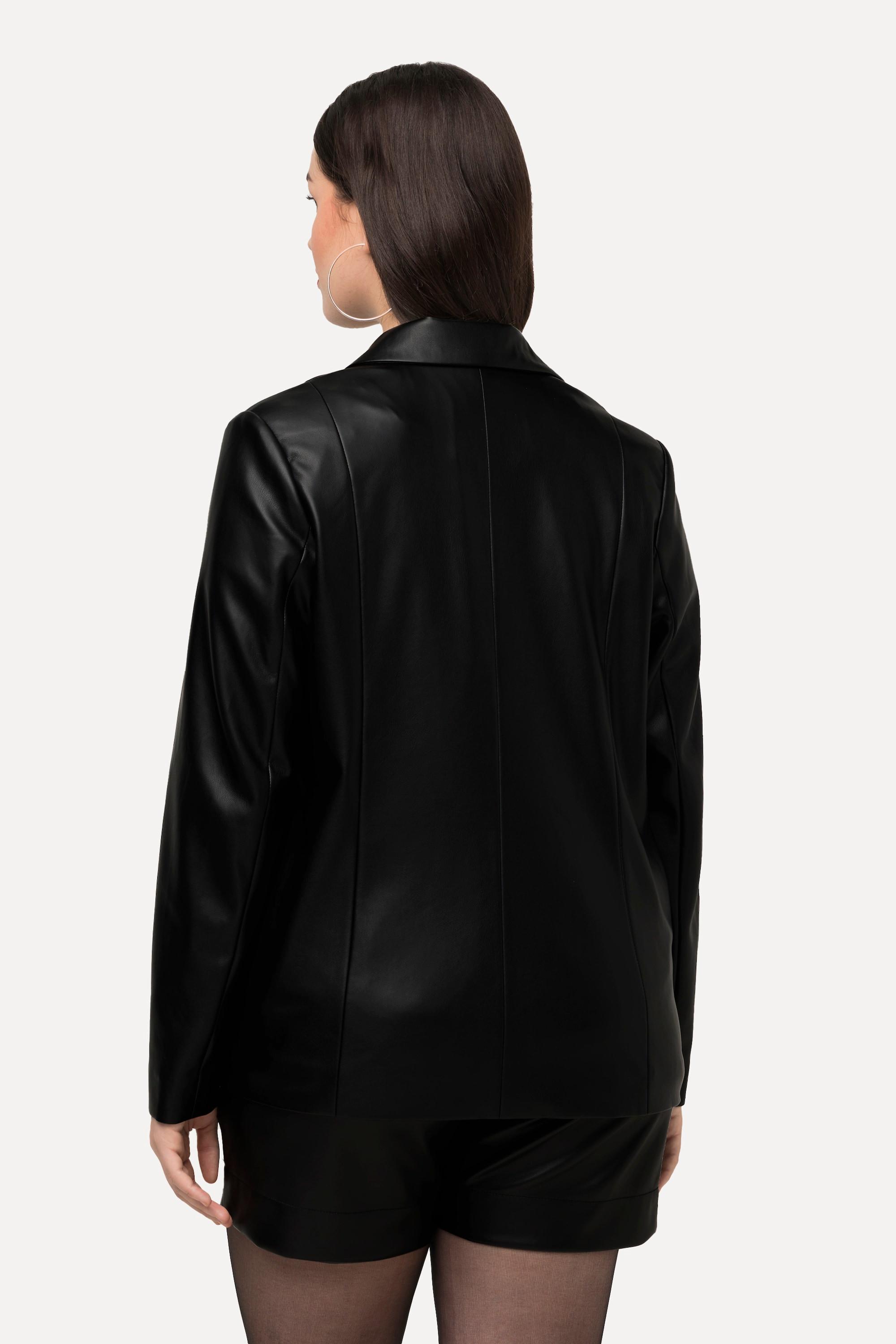 Ulla Popken  Blazer imitation cuir, col à revers, doublure intégrale 