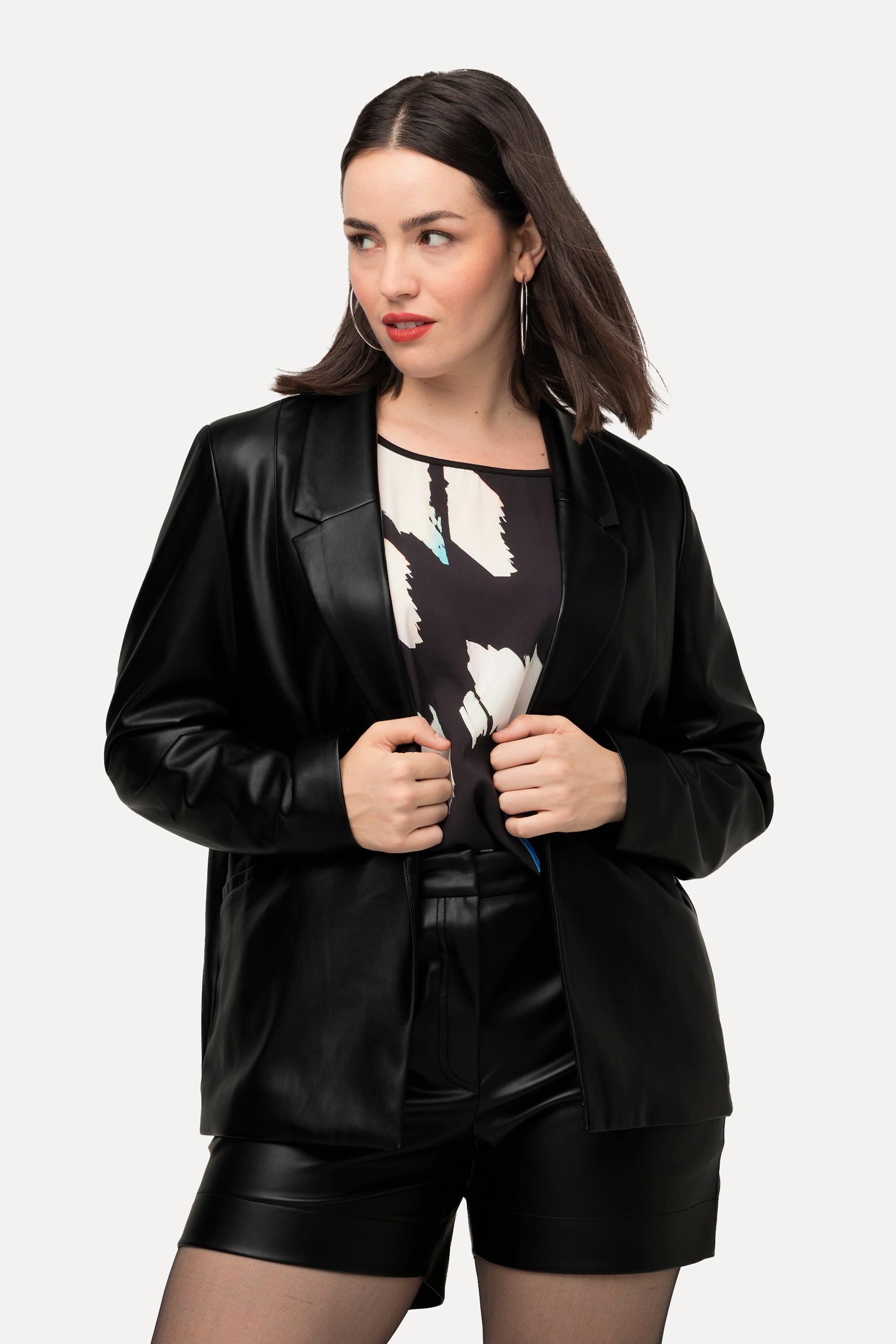 Ulla Popken  Blazer imitation cuir, col à revers, doublure intégrale 