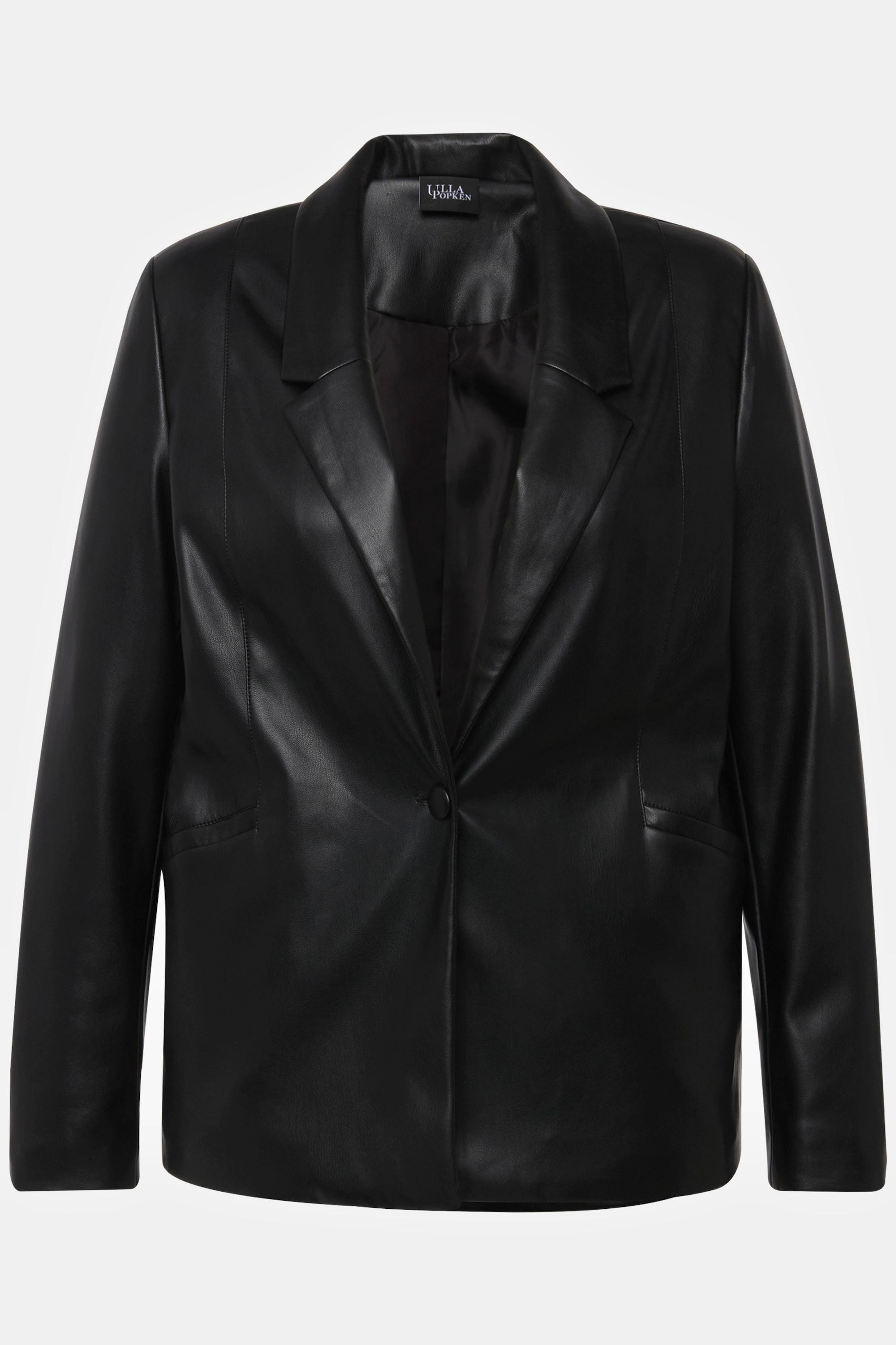 Ulla Popken  Blazer imitation cuir, col à revers, doublure intégrale 