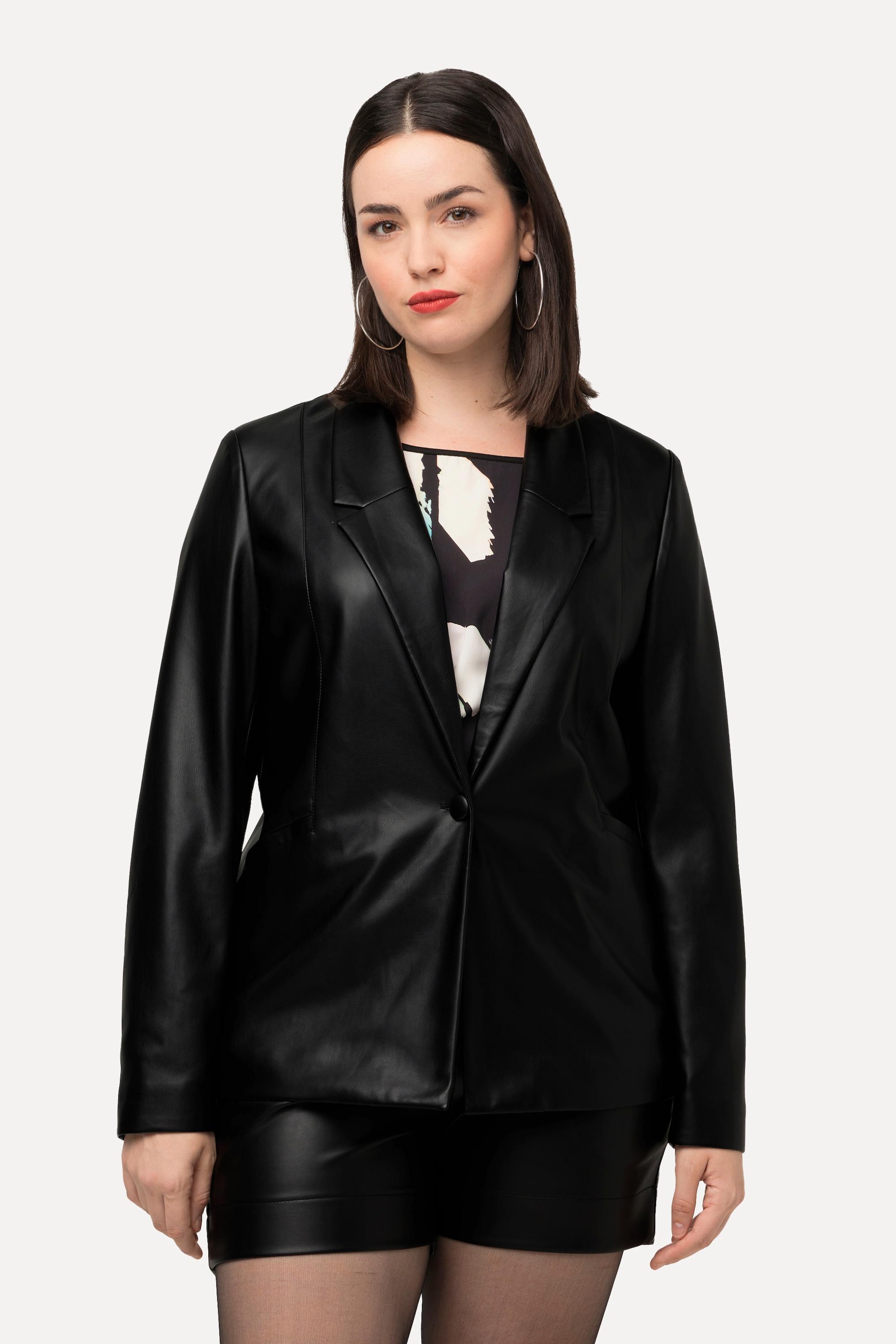 Ulla Popken  Blazer imitation cuir, col à revers, doublure intégrale 