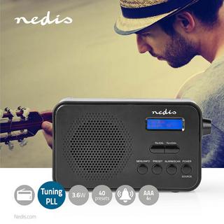 Nedis  DAB+ Radio | Tragbares Design | DAB+ / FM | 1,3 "| Schwarzerer Bildschirm | Batteriegetrieben / USB Ström | Digital | 3.6 W | Bluetooth® | Hörflors Socket | Wecker | Schlaf Timer | Schwarz 