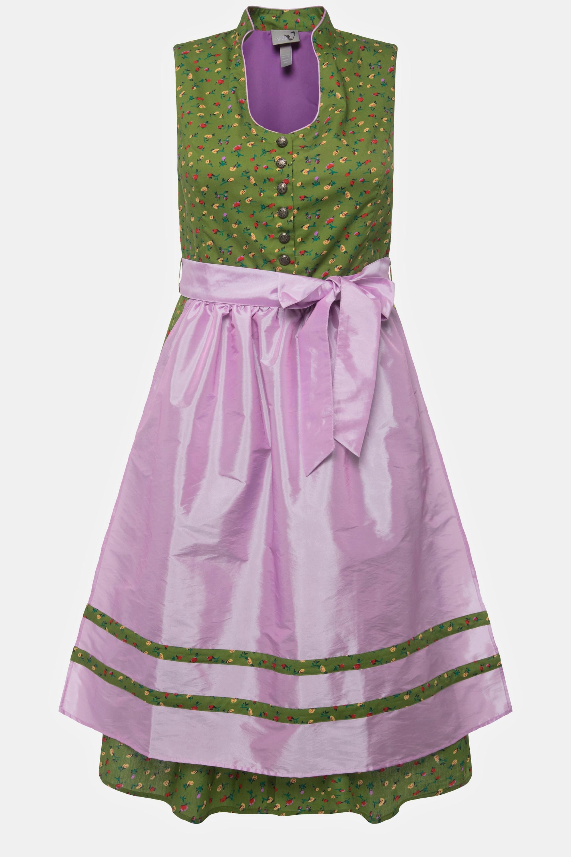 Ulla Popken  Dirndl, Blüten, Schmuckknöpfe, V-Ausschnitt, ärmellos 