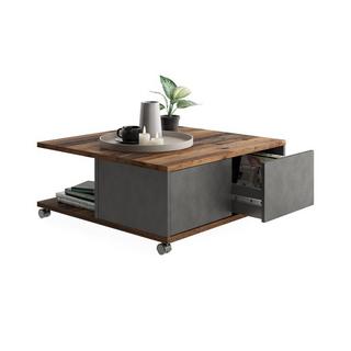 Calicosy Table Basse sur Roulettes 2 Tiroirs 2 Niches L70 cm - Twin  