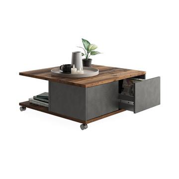 Table Basse sur Roulettes 2 Tiroirs 2 Niches L70 cm - Twin