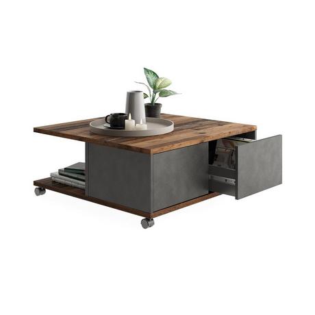 Calicosy Table Basse sur Roulettes 2 Tiroirs 2 Niches L70 cm - Twin  