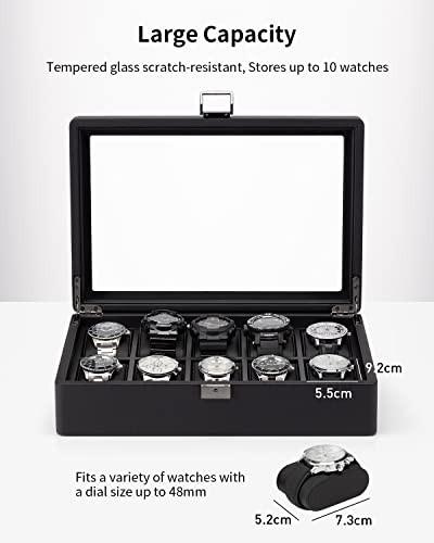 Only-bags.store  Boîte à montres avec 10 compartiments, boîte à montres avec couvercle en verre, rangement pour montres, vitrine pour montres avec coussin pour montre 