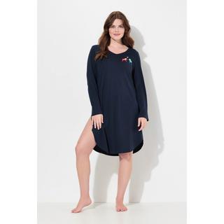 Ulla Popken  Chemise de nuit en coton bio, col rond et manches longues, imprimé chevaux 