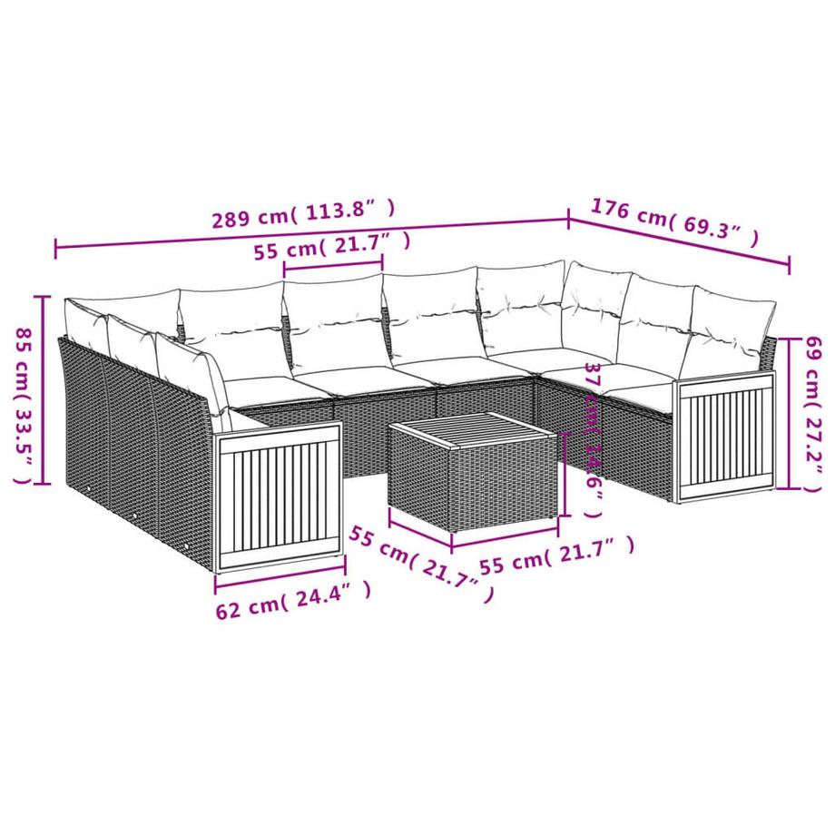 VidaXL set divano da giardino Polirattan  