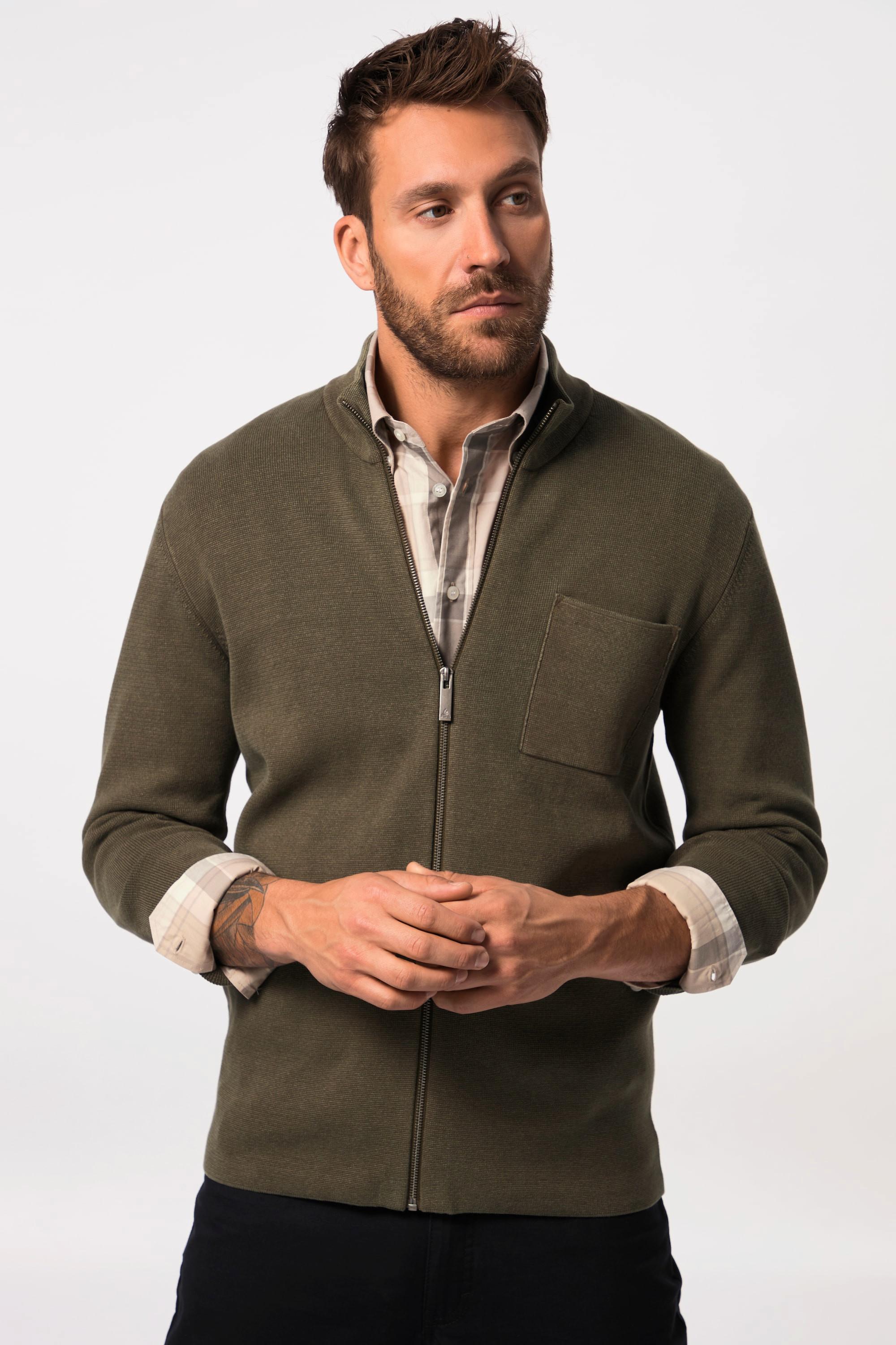 JP1880  Cardigan in maglia lavorata con stile vintage, collo alto 