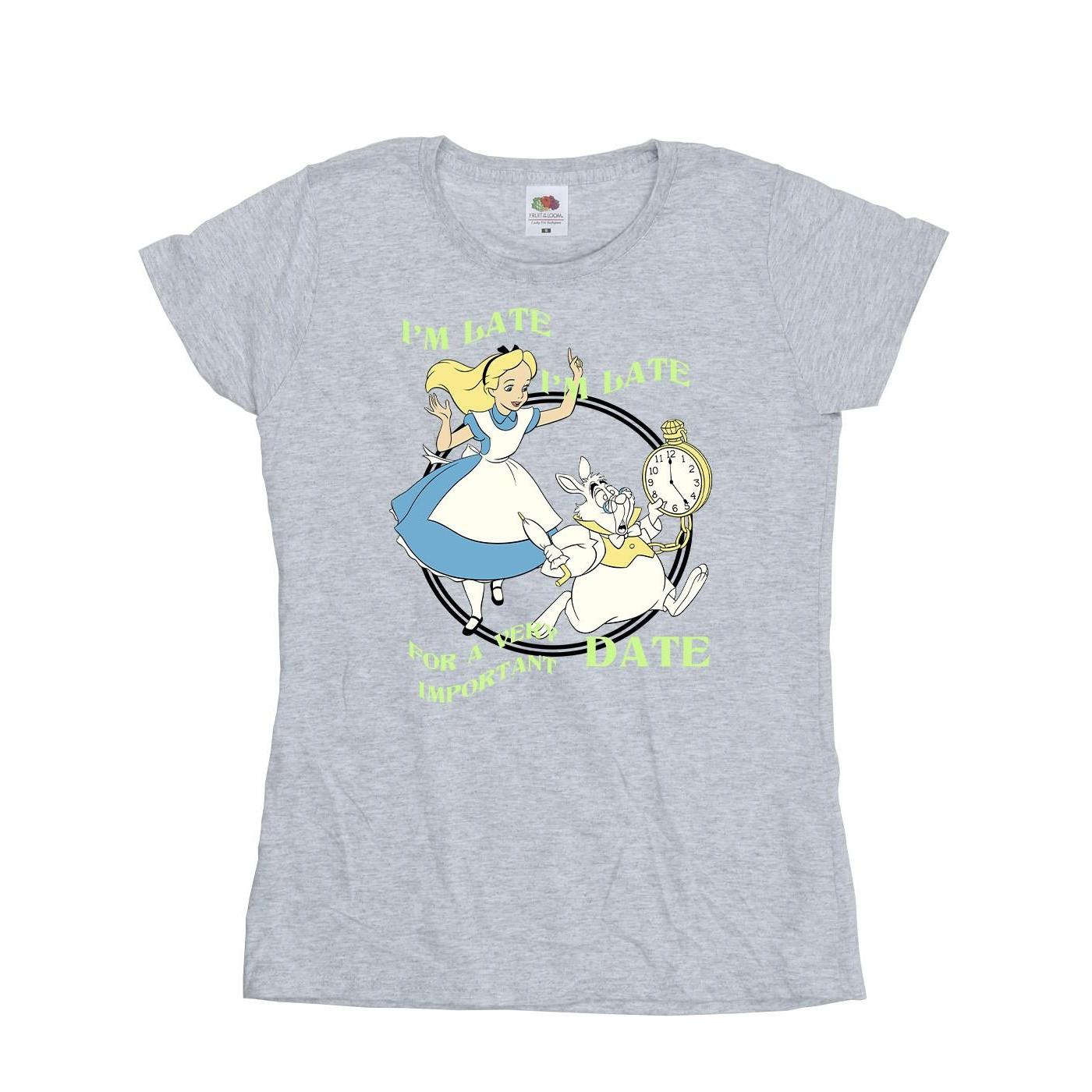 Image of Alice In Wonderland I'm Late Tshirt Damen Grau S