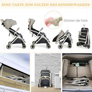 Northix  Poussette de voyage pliable avec dossier réglable et auvent, poussette pour bébé avec porte-gobelet gris 