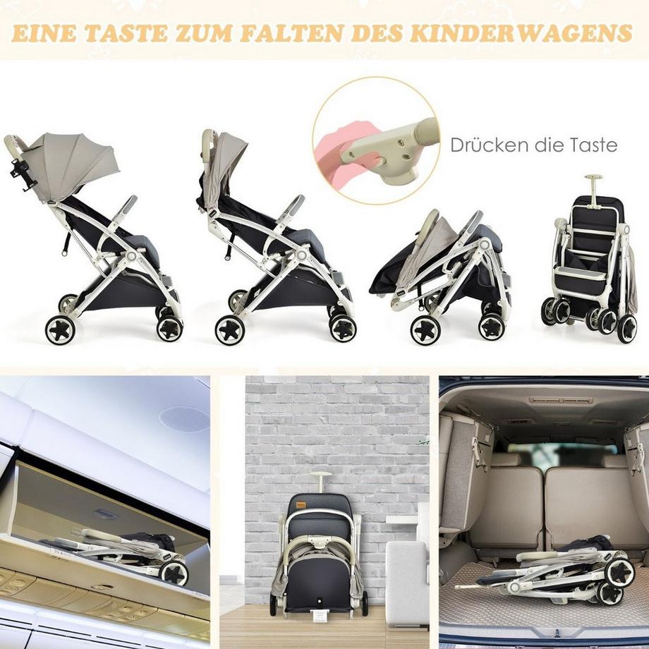Northix  Kinderwagen faltbar Reisebuggy mit verstellbarem Rückenlehne & Verdeck Babywagen mit Becherhalter Grau 