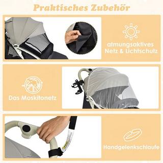 Northix  Poussette de voyage pliable avec dossier réglable et auvent, poussette pour bébé avec porte-gobelet gris 