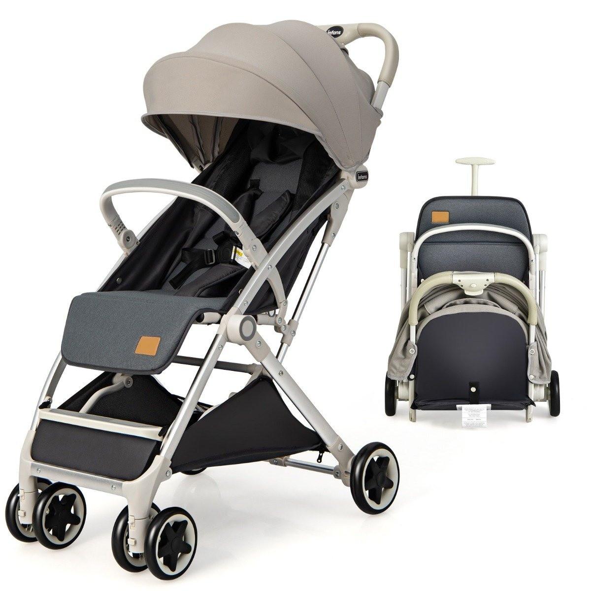 Northix  Poussette de voyage pliable avec dossier réglable et auvent, poussette pour bébé avec porte-gobelet gris 