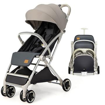 Kinderwagen faltbar Reisebuggy mit verstellbarem Rückenlehne & Verdeck Babywagen mit Becherhalter Grau